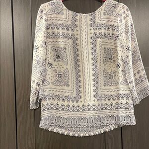 Dalia White and Navy Geometric Blouse